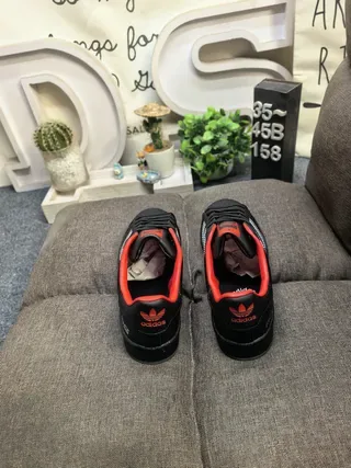 Adidas Superstar Black Red Shell-Toe Metallic Stripes Lifestyle Sneakers 8