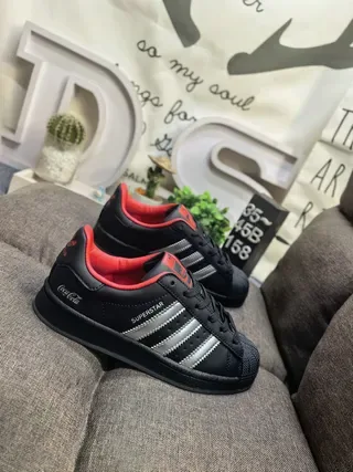 Adidas Superstar Black Red Shell-Toe Metallic Stripes Lifestyle Sneakers 9