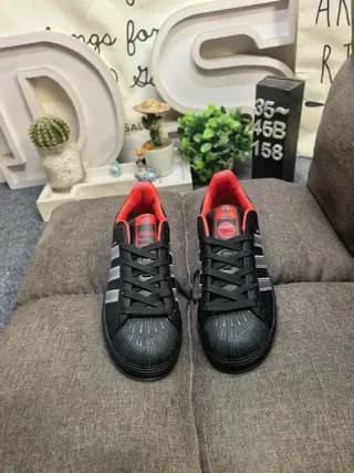 Adidas Superstar Black Red Shell-Toe Metallic Stripes Lifestyle Sneakers 10