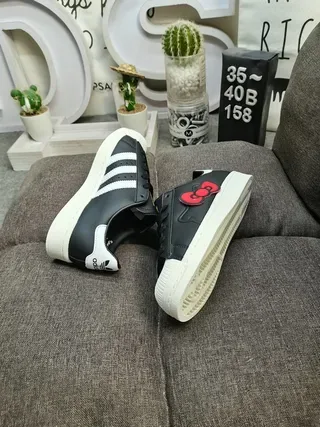 Adidas Superstar Black White Red Bow Lifestyle Sneakers 6