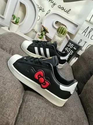 Adidas Superstar Black White Red Bow Lifestyle Sneakers 7