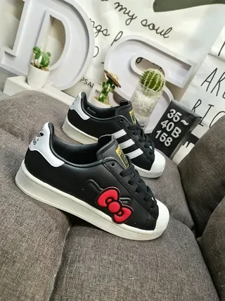 Adidas Superstar Black White Red Bow Lifestyle Sneakers 9