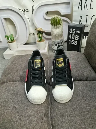 Adidas Superstar Black White Red Bow Lifestyle Sneakers 10