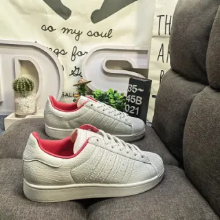 Adidas Superstar Croc-Embossed Off-White and Red Lifestyle Sneakers