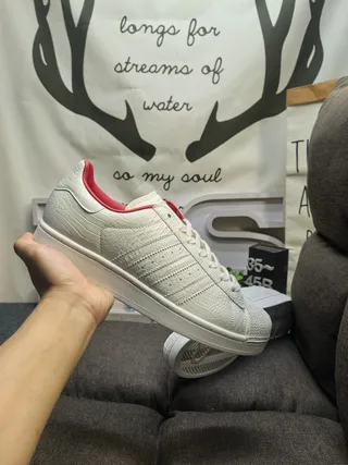 Adidas Superstar Croc-Embossed Off-White and Red Lifestyle Sneakers 5