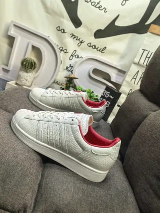 Adidas Superstar Croc-Embossed Off-White and Red Lifestyle Sneakers 7