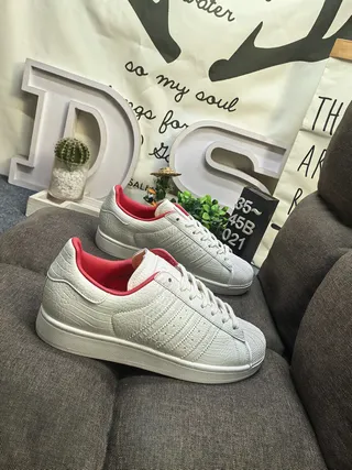 Adidas Superstar Croc-Embossed Off-White and Red Lifestyle Sneakers 9