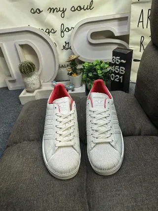 Adidas Superstar Croc-Embossed Off-White and Red Lifestyle Sneakers 10