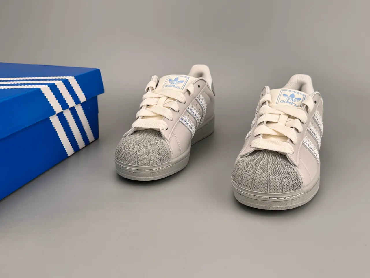 Adidas Superstar Light Gray Embroidered Three Stripes Lifestyle Sneakers 3