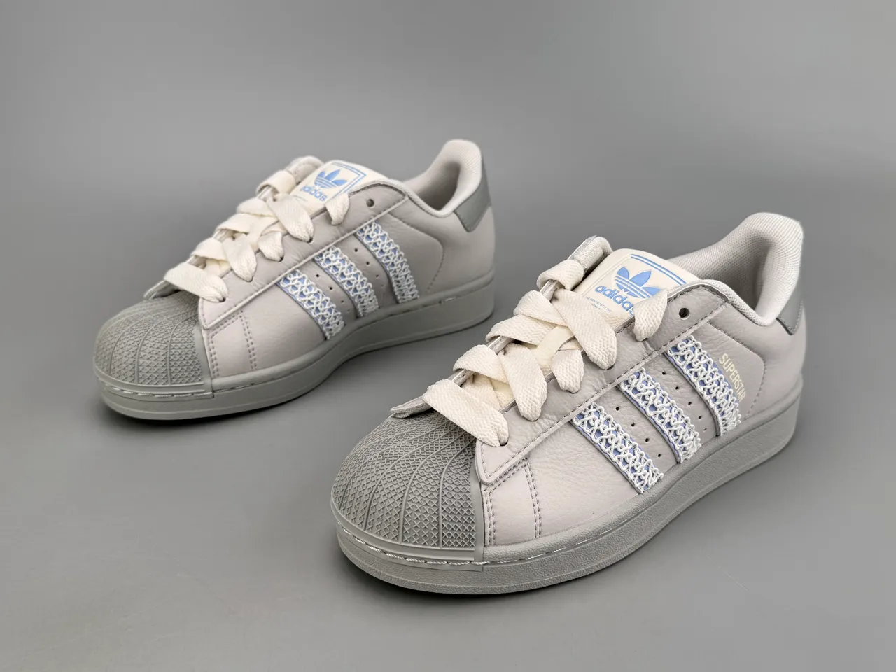 Adidas Superstar Light Gray Embroidered Three Stripes Lifestyle Sneakers 7