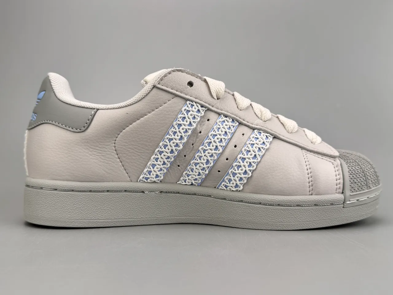 Adidas Superstar Light Gray Embroidered Three Stripes Lifestyle Sneakers 10