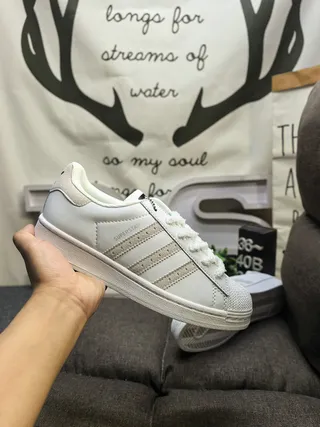 Adidas Superstar White and Green Lifestyle Sneakers 5