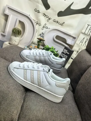 Adidas Superstar White and Green Lifestyle Sneakers 7