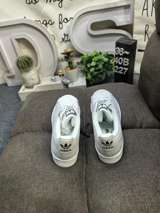 Adidas Superstar White and Green Lifestyle Sneakers 8