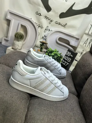 Adidas Superstar White and Green Lifestyle Sneakers 9