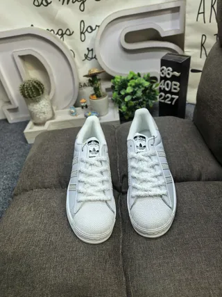 Adidas Superstar White and Green Lifestyle Sneakers 10