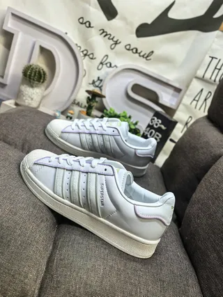 Adidas Superstar White and Green Lifestyle Sneakers 17
