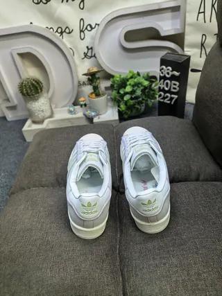 Adidas Superstar White and Green Lifestyle Sneakers 18