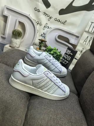 Adidas Superstar White and Green Lifestyle Sneakers 19