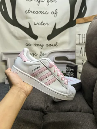 Adidas Superstar White and Pink Lifestyle Sneakers 5