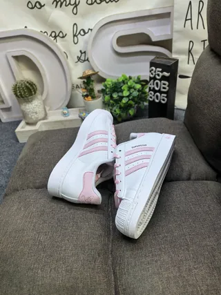 Adidas Superstar White and Pink Lifestyle Sneakers 6