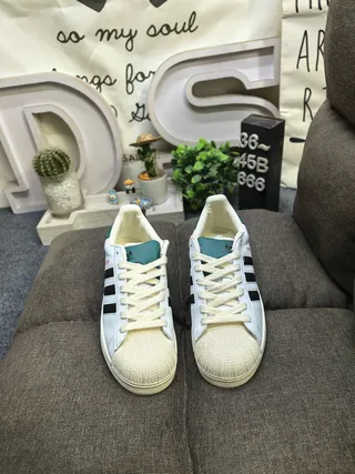 Adidas Superstar White Blue Shell-Toe Three-Stripe Side Lifestyle Sneakers 10
