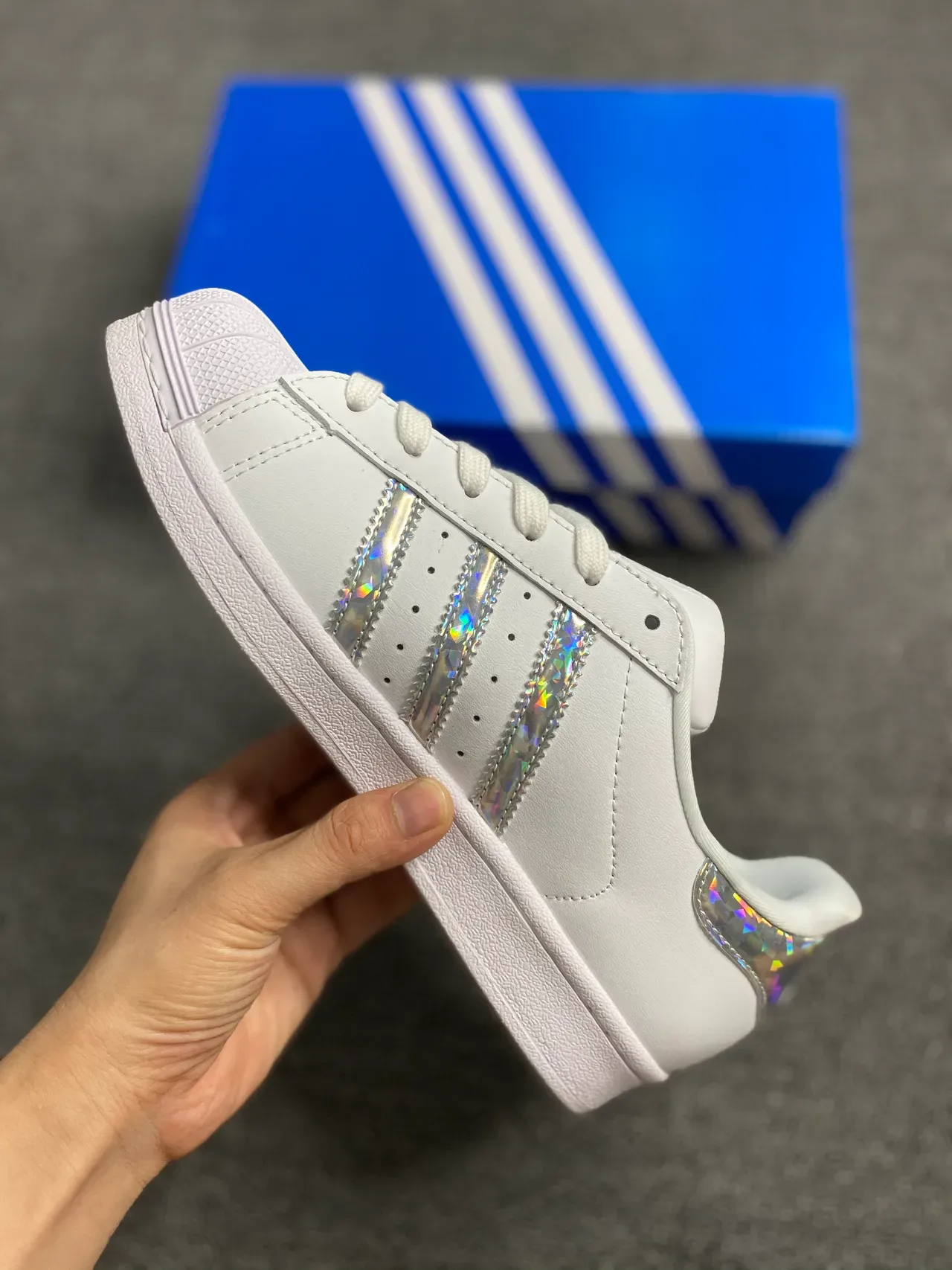 Adidas Superstar White Holographic Stripe Lifestyle Sneakers 6