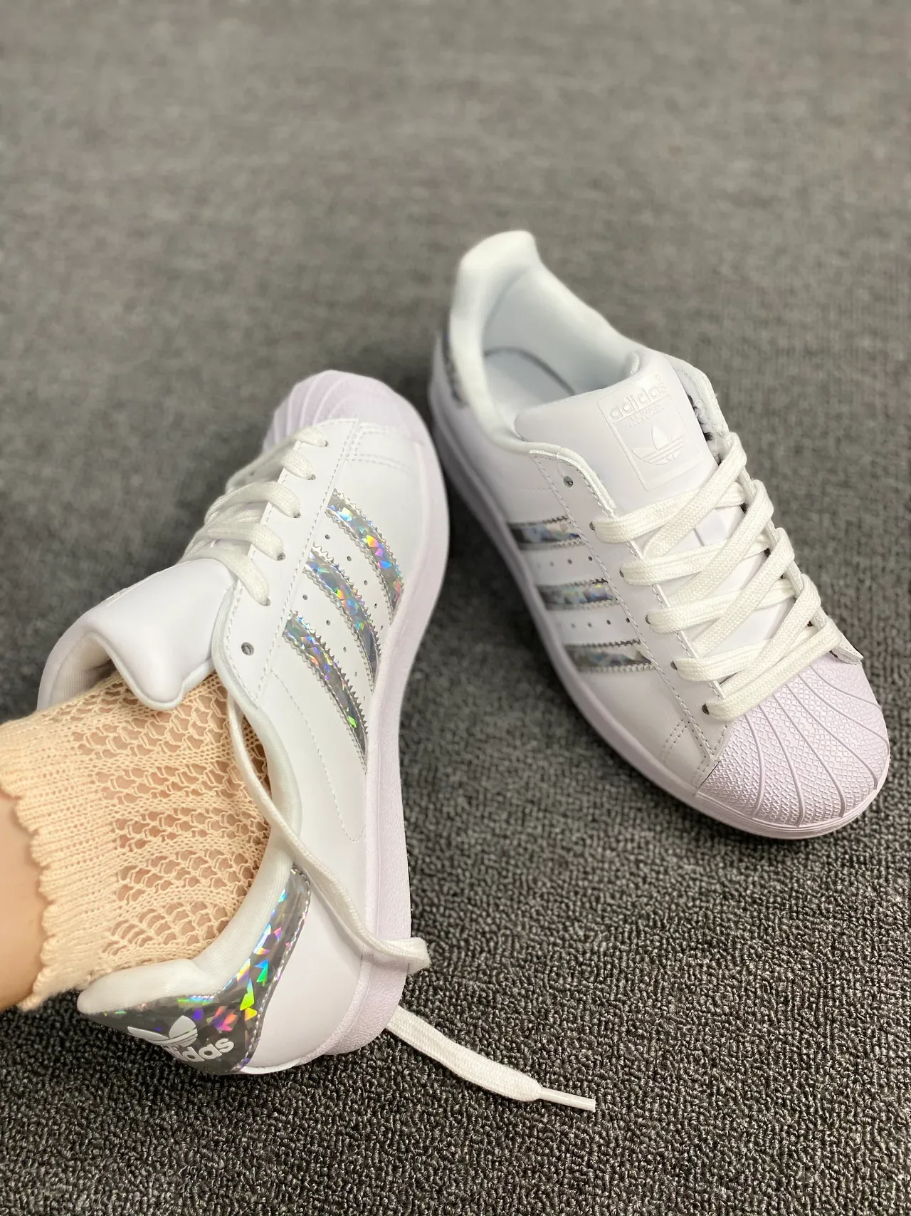 Adidas Superstar White Holographic Stripe Lifestyle Sneakers 8