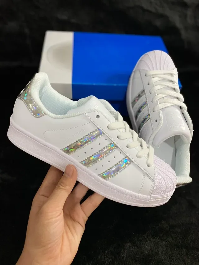 Adidas Superstar White Holographic Stripe Lifestyle Sneakers 12