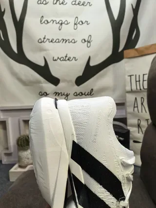 Adidas White Black Engineered Knit Upper Three Stripes Running Shoes 3