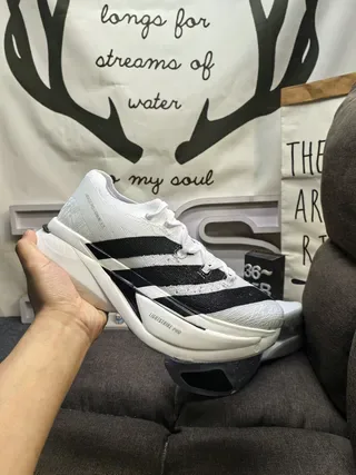 Adidas White Black Engineered Knit Upper Three Stripes Running Shoes 5