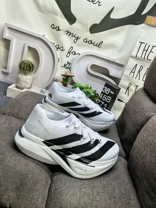 Adidas White Black Engineered Knit Upper Three Stripes Running Shoes 9