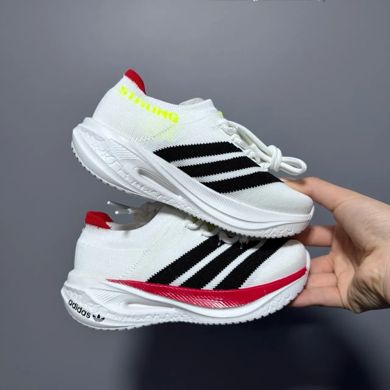 Adidas White Black Knit Upper Three-Stripe Side Panel Sneakers 7