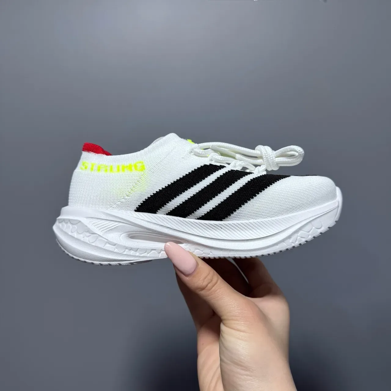 Adidas White Black Knit Upper Three-Stripe Side Panel Sneakers 9