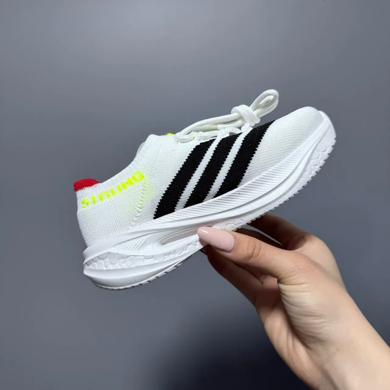 Adidas White Black Knit Upper Three-Stripe Side Panel Sneakers 10