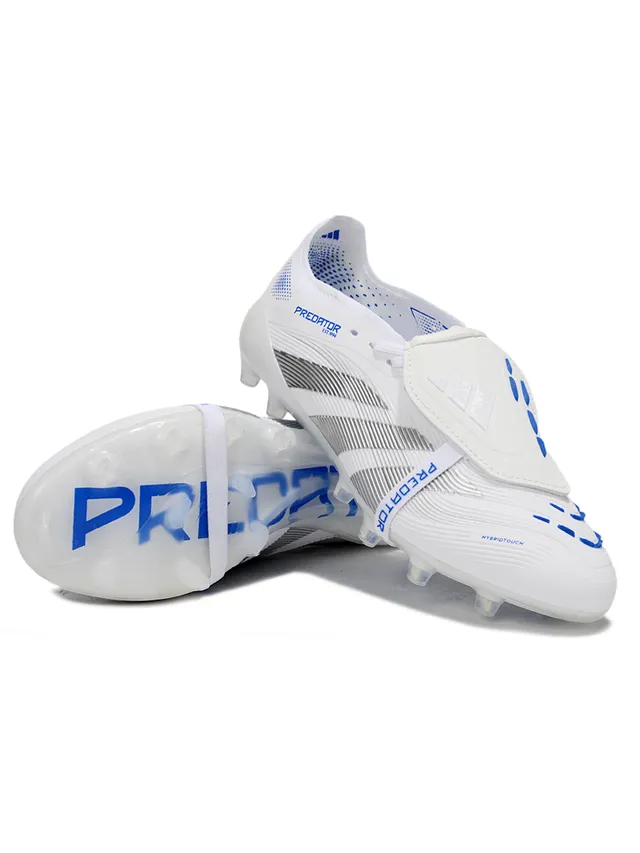 Adidas Blanc Bleu Sans Lacets Fermeture Híbrida Texturisé Avant-Pied Sol Ferme Chaussures de Football 4