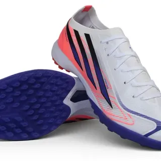 Adidas White Blue Low-Cut Synthetic Upper Three-Stripe Side Graphic Turf Soccer Shoes