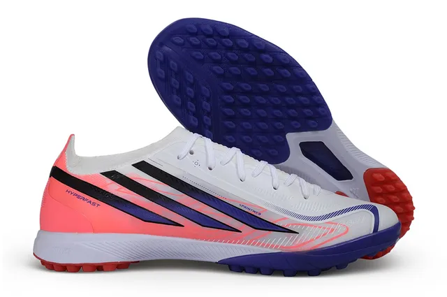 Adidas Chaussures de Football Turf Synthétiques Blanc et Bleu Bas Graphique Trois Rayures Latérales 2