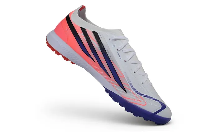 Adidas Chaussures de Football Turf Synthétiques Blanc et Bleu Bas Graphique Trois Rayures Latérales 3