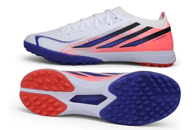 Adidas Chaussures de Football Turf Synthétiques Blanc et Bleu Bas Graphique Trois Rayures Latérales 6