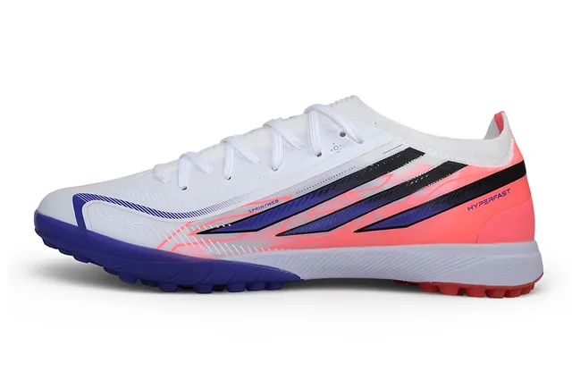 Adidas Chaussures de Football Turf Synthétiques Blanc et Bleu Bas Graphique Trois Rayures Latérales 7