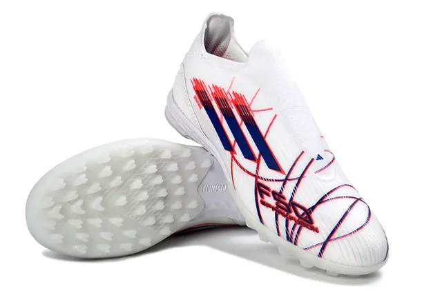 Adidas Chaussures de Football pour Gazon Artificiel avec Col de Chaussette, Tige Sprintweb, Blanc et Bleu 13