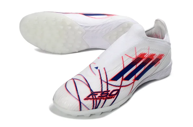 Adidas Chaussures de Football pour Gazon Artificiel avec Col de Chaussette, Tige Sprintweb, Blanc et Bleu 14