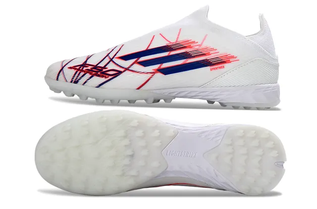 Adidas Chaussures de Football pour Gazon Artificiel avec Col de Chaussette, Tige Sprintweb, Blanc et Bleu 16