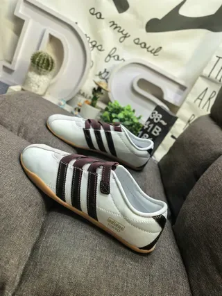 Adidas White Brown Laceless Velcro Strap Closure Lifestyle Sneakers 7