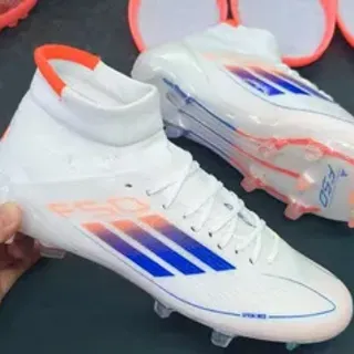 Adidas White Multicolor High-Cut Sock-Fit Collar Firm-Ground Soccer Shoes