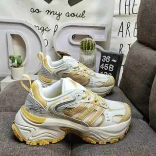 Adidas White Yellow Sole Layered Synthetic Overlays Chunky Sneakers