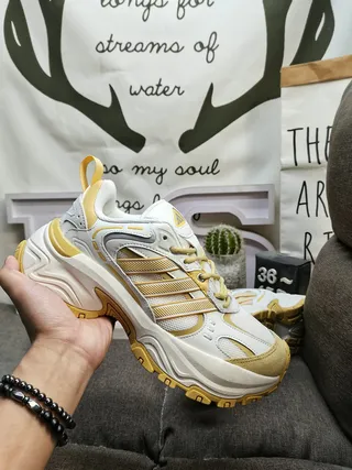 Adidas White Yellow Sole Layered Synthetic Overlays Chunky Sneakers 5