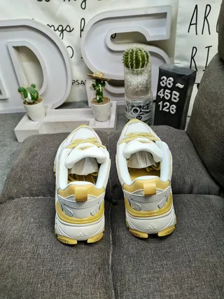 Adidas White Yellow Sole Layered Synthetic Overlays Chunky Sneakers 8