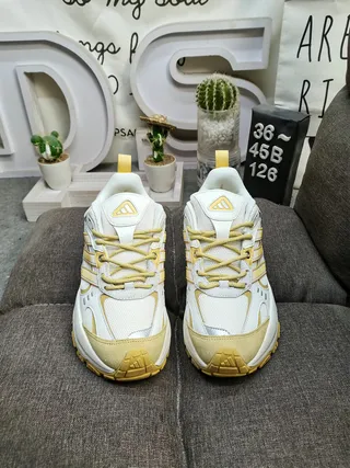 Adidas White Yellow Sole Layered Synthetic Overlays Chunky Sneakers 10